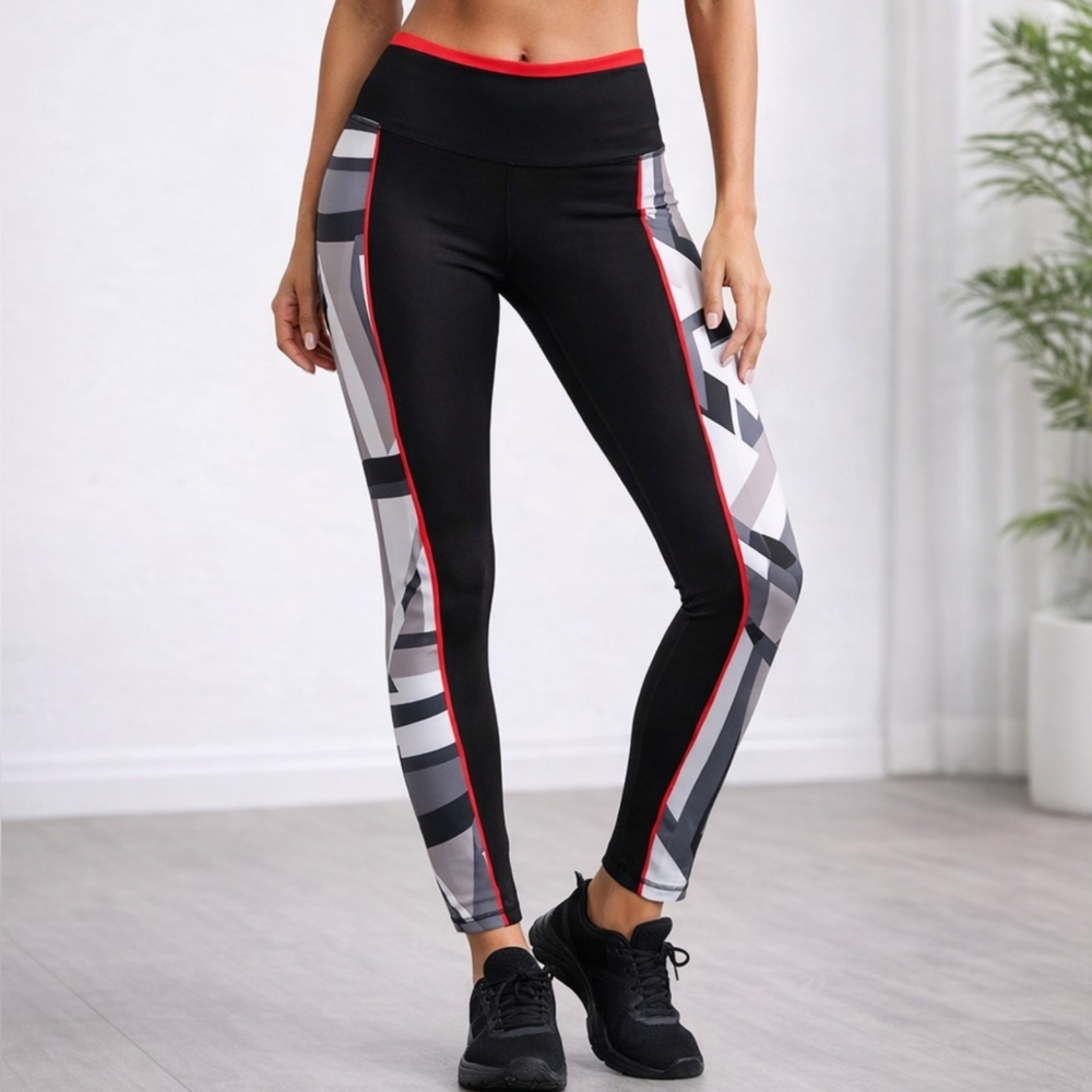 * Xersion Women's Workout Leggings with Geometric Side Panels Black Size XL